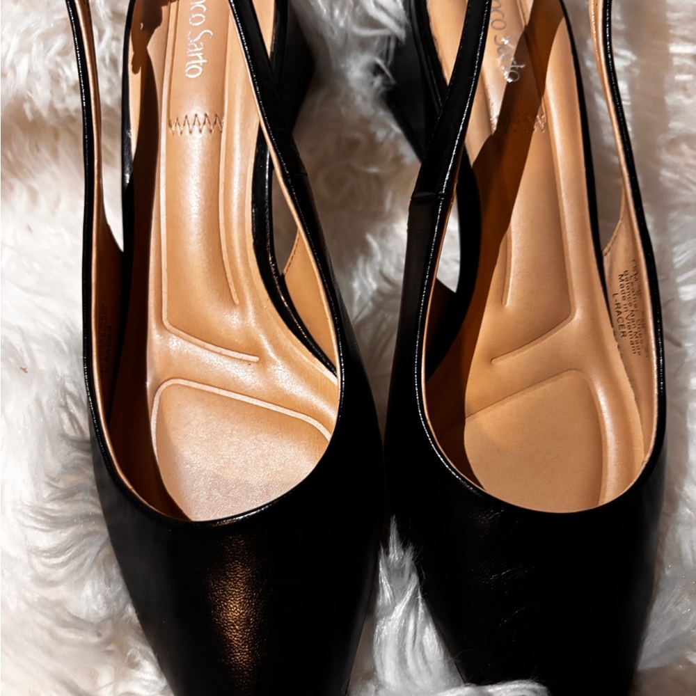 Franco Sarto Black Leather Slingback Heels